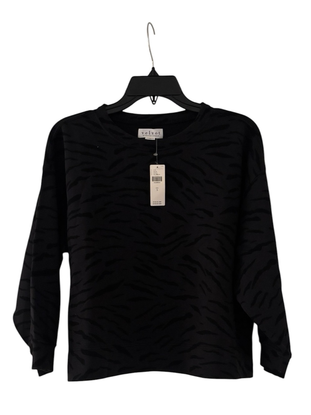 Velvet by Graham & Spencer Black Tonal Zebra-Print Crew Sweatshirt